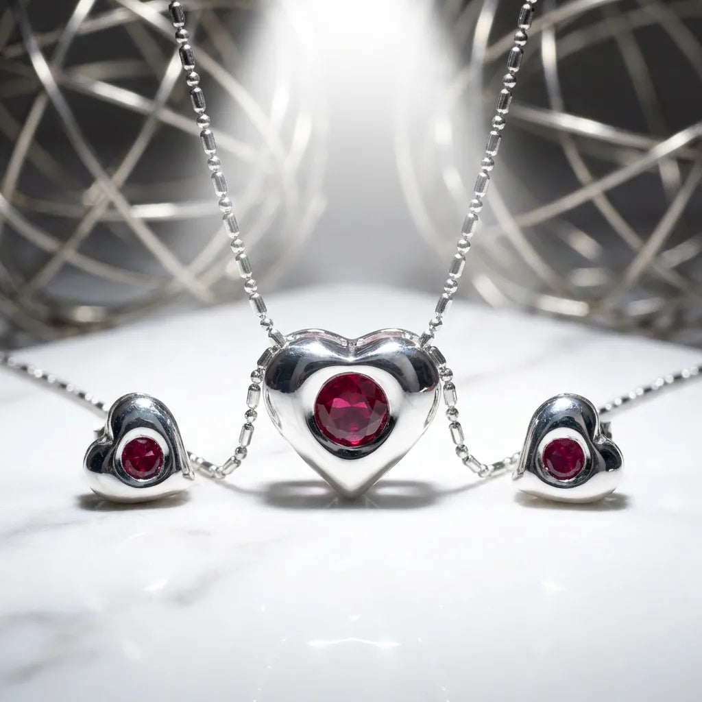 925 sterling silver pendant and earrings HEART set
