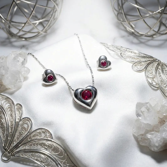 925 sterling silver pendant and earrings HEART set