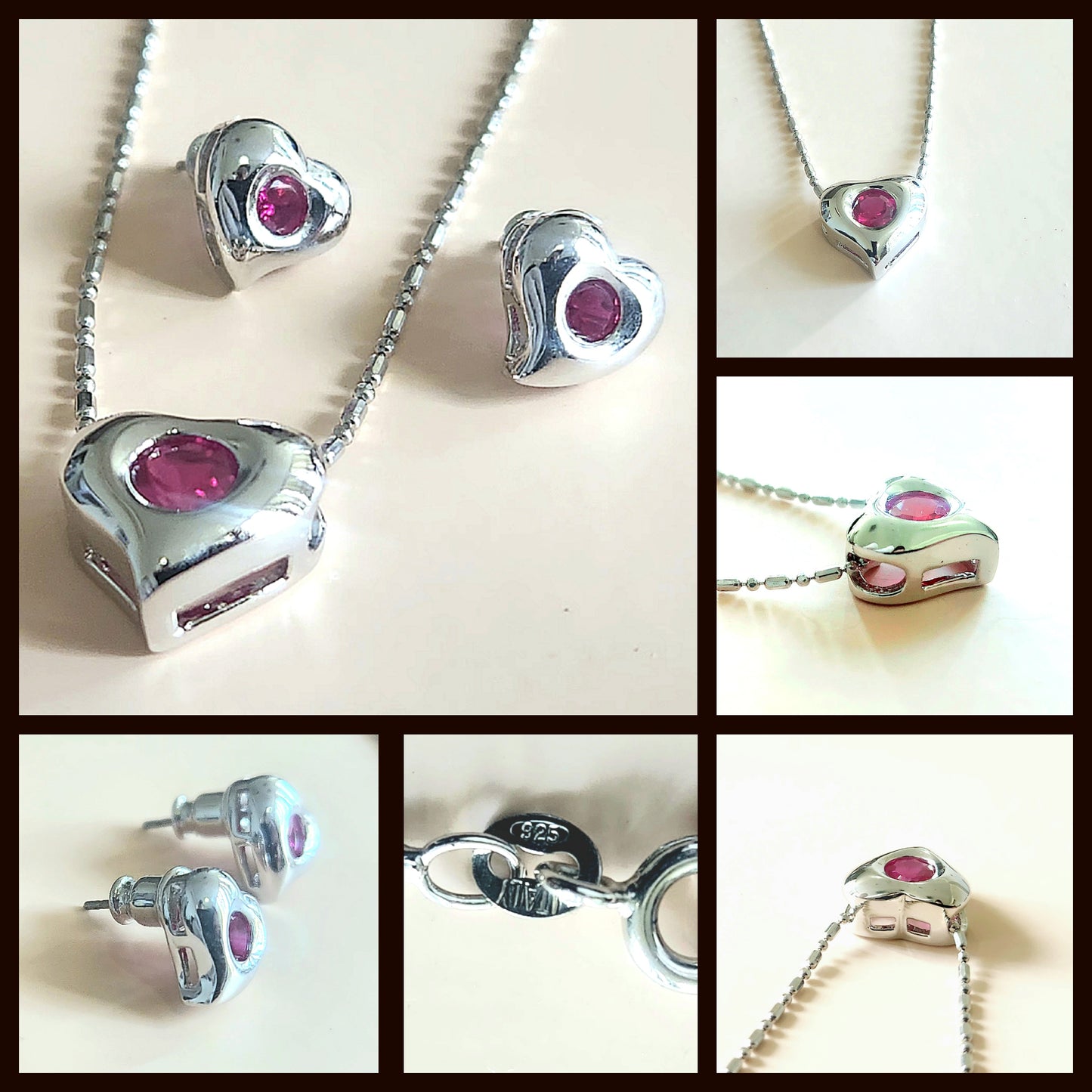 925 sterling silver pendant and earrings HEART set