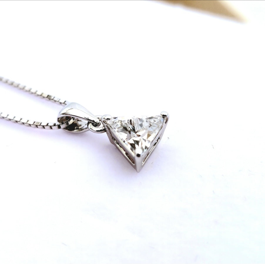 925 Sterling silver earrings and pendant set with trillion cut stone in 3 prong setting