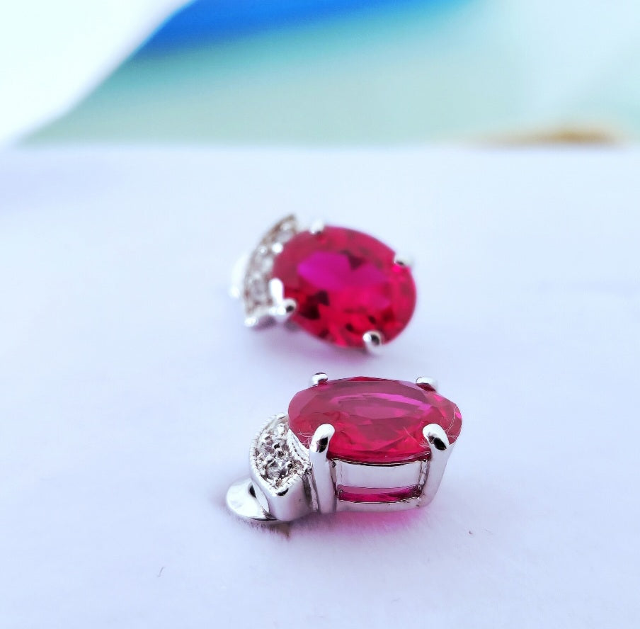 Ruby Bloom - Earrings & Pendent set in 92.5 Sterling Silver