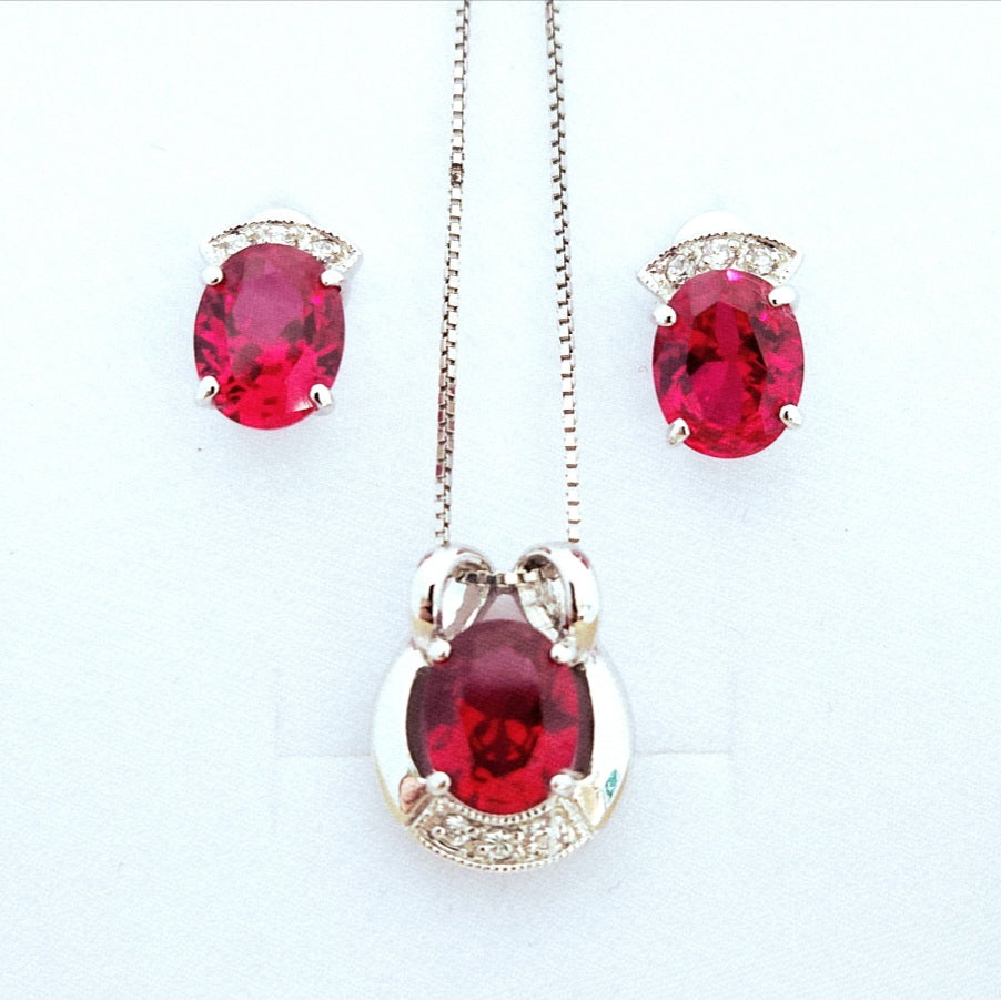 Ruby Bloom - Earrings & Pendent set in 92.5 Sterling Silver.