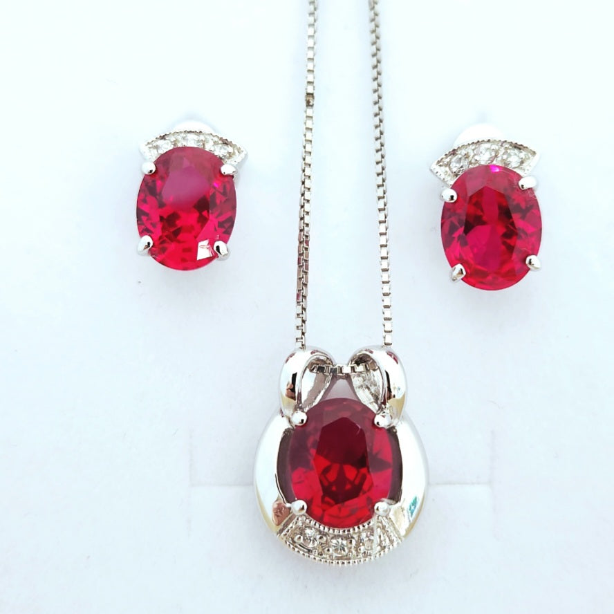 Ruby Bloom - Earrings & Pendent set in 92.5 Sterling Silver.