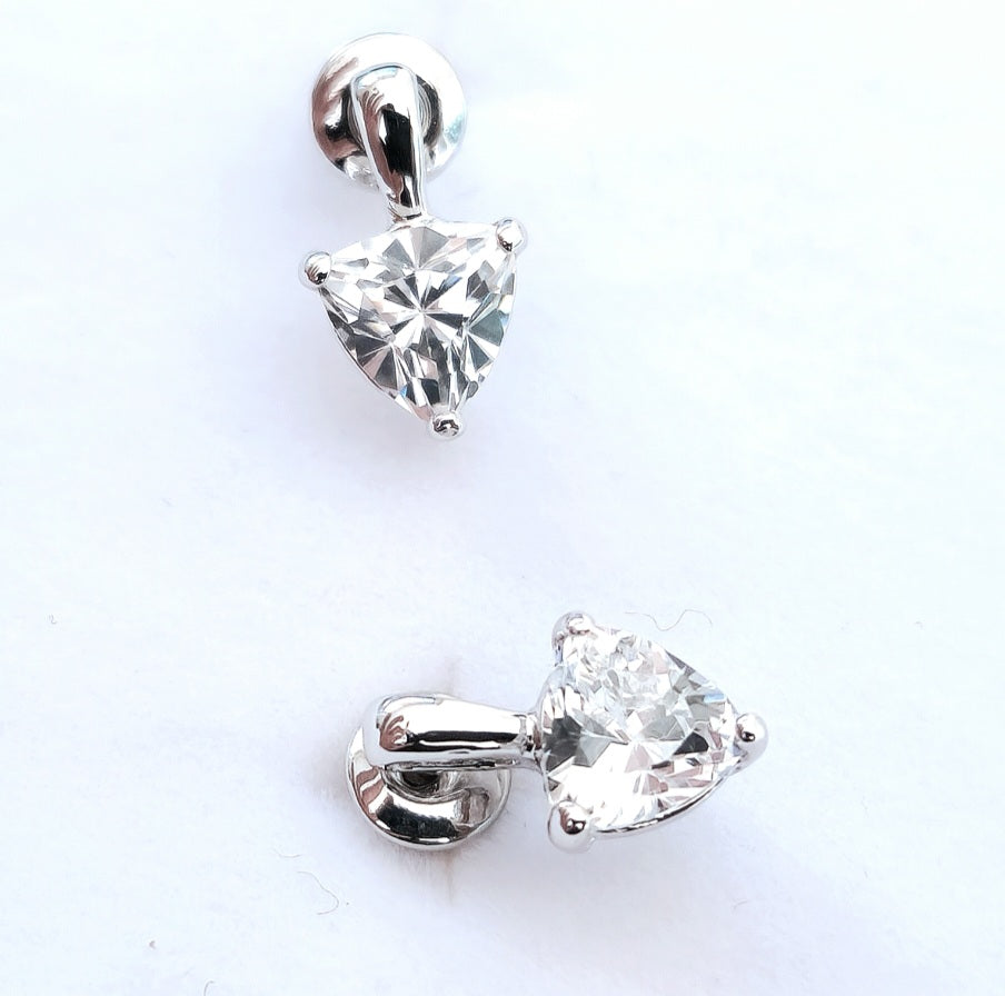 925 Sterling silver earrings and pendant set with trillion cut stone in 3 prong setting